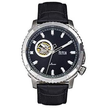 Reign Bauer Automatic Semi-Skeleton Leather Watch - Black & Silver Stainless Steel - One Size