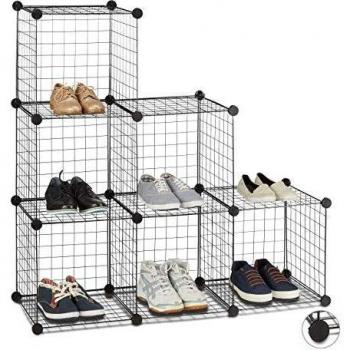 Estantería Modular de Metal Negro con 6 Compartimentos, 110 x 110 x 36.5 cm