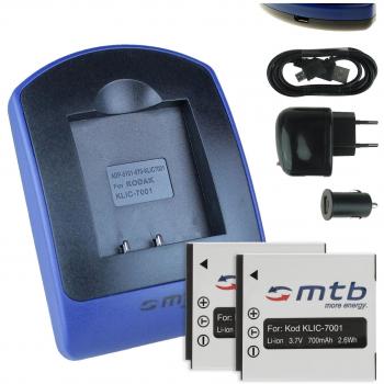 2 Baterìas + Cargador (USB/Coche/Corriente) para Kodak Klic-7001, Easyshare M320. / BenQ DC E1050 E1220 / Praktica Luxmedia 10-TS. Ver Lista