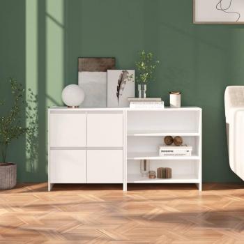 Aparador de 2 piezas de madera manufacturada blanca brillante, mueble de almacenaje de salón, armarios con puertas, cajón de madera, buffet para salón moderno, armario auxiliar y armario de almacenamiento
