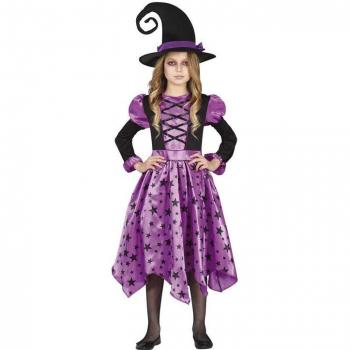 Disfraz de Bruja Lila con Estrellas para Niña - Incluye Vestido y Sombrero, Talla 3-4 Años