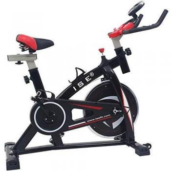 ISE Bicicleta Spinning Estática con Sensor de Pulso, Volante de Inercia, Ajustable Resistencia,Bicicleta Fitness de Gimnasio Ejercicio con Pantalla,Soporte, Sillín Ajustable,Máx.120kg,SY-7802
