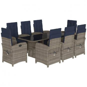 9-Piece Grey Poly Rattan Garden Dining Set with Cushions
