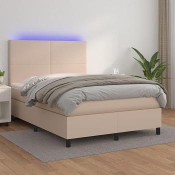 Cama box spring colchón LED cuero sintético capuchino 140x200cm