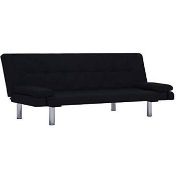 SengentoStyle Slaapbank met twee kussens polyester zwart