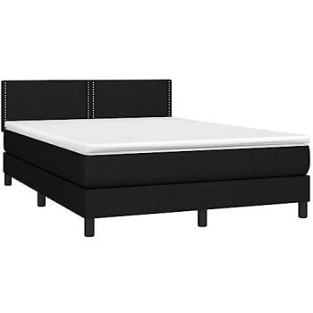 Cama Box Spring con colchón y luces LED, tela negra, 140x190 cm