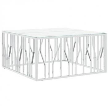 Mesa de centro acero inoxidable y vidrio plateado 100x100x50 cm