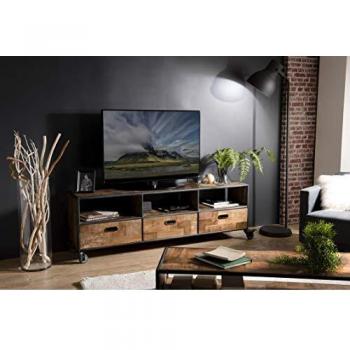 Mueble de TV con ruedas, 3 cajones y 3 nichos en teca reciclada y metal negro