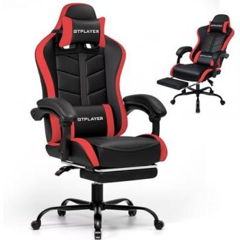 Silla Gaming Ergonómica con Reposapiés, Apoyacabezas Ajustable y Soporte Lumbar, Capacidad de Carga 150 kg, Color Rojo