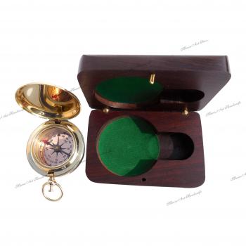 Handmade Brass Push Button Direction Compass POCKET COMPASS with Rose Wood