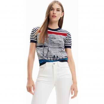 Desigual Blue Cotton Sweater - XL, T-Shirts, female, Multicolor, Size: XL Blue Cotton Shirt with Contrasting Details