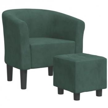 Sillón con taburete de terciopelo verde oscuro vidaXL