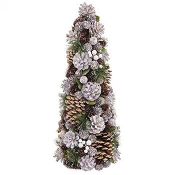 Árbol de Navidad Decorado Blanco Dorado con Piñas de Plástico Foam 19 x 19 x 48,5 cm