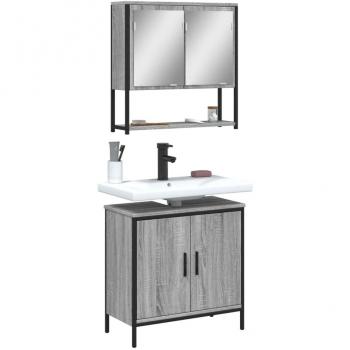 Juego de muebles de baño 2 piezas gris Sonoma madera contrachapada multicapa