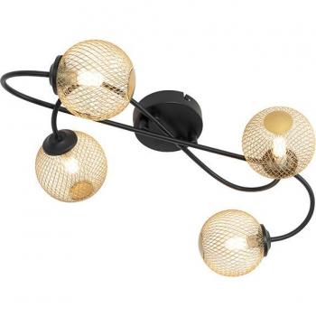 Lámpara de techo moderna negra con 4 luces doradas - ATHENS Wire, vidrio/acero, adecuada para LED, máx. 4 x 28 W