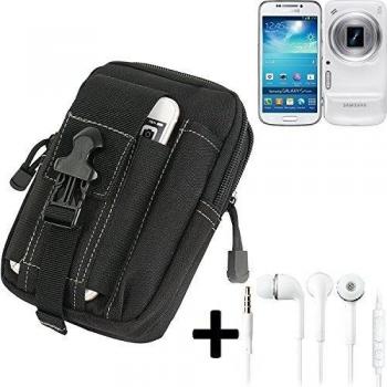 Bolsa del cinturón / funda para Samsung Galaxy S4 Zoom, negro + auriculares | compartimientos adicionales con el espacio para el banco de la energía, disco duro, etc. - K-S-Trade