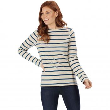 Regatta Flordelis Coolweave Cotton Long Sleeve Printed Jersey Top Polos/Camisetas, Mujer, Light Vanilla/Blue Opal, 20