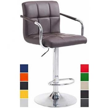 Taburete de Bar Lucy V2 Ergonomico en Similicuir Marrón con Estructura Metálica Cromada, Altura Ajustable y Reposabrazos