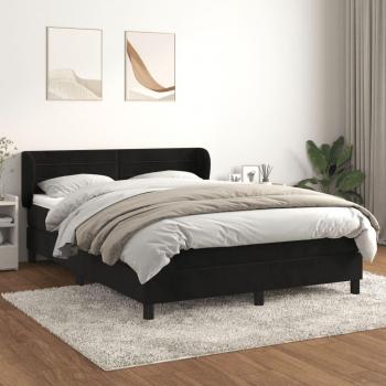 Cama box spring con colchón de muelles en terciopelo negro 140x200 cm