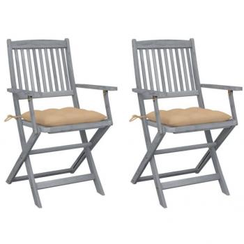 VidaXL Sillas de jardín plegables 2 uds cojines madera maciza de acacia