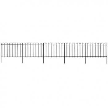 Black Steel Garden Fence with Hoop Top 8.5x1.2 m
