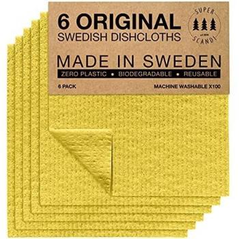 SUPERSCANDI | Bayeta Sueca Super Absorbente, Reutilizable Y Ecologica | Paños De Cocina Biodegradables De Celulosa Y Algodón | Bayeta Cocina | Trapo Cocina, Limpieza | Pack x6, Amarillo