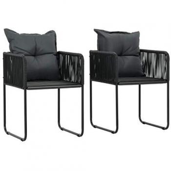 Outdoor Patio Chairs Set of 2 with Cushions in Black Poly Rattan