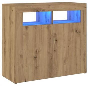 Aparador luces LED madera ingeniería roble artisan 80x35x75 cm