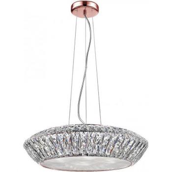 Lámpara de techo colgante Armel en oro rosa con 5 bombillas LED y cristal, 138 cm