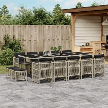 Set de Comedor Jardín 15 Piezas con Cojines de Polyrattan Gris Claro