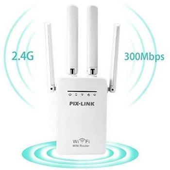 Amplificador Señal de WiFi 300Mbps, Repetidor Wifi Extensor Enrutador Inalámbrico Punto Acceso con 4 Antenas Externas en Largo Alcance
