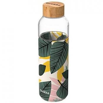 Quokka Flow - Autumn Leaves 660 ML | Botella de Agua de Cristal de Borosilicato | Botella de Agua de Vidrio con Funda de Silicona y Tapón de Bambú