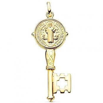 Colgante oro 18k llave escapulario 33mm. San Benito monje brillo