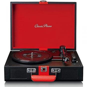 Tocadiscos Lenco TT-110 - Bluetooth, Altavoces Integrados, Diseño Retro, Negro/Rojo