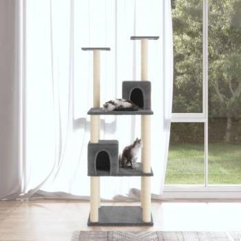 Árbol rascador para gatos con postes de sisal gris oscuro 141 cm