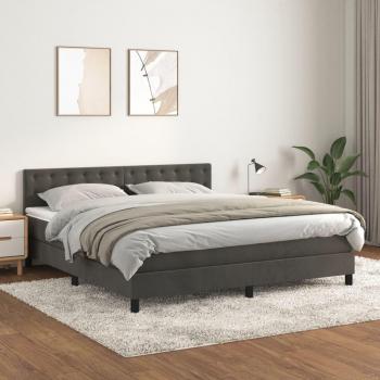 Cama box spring suave con colchón de terciopelo gris oscuro 160x200 cm