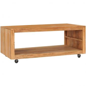 Mesa de centro de madera maciza de teca 110x60x40 cm, color marrón, diseño para salón o comedor, también utilizada como mesita auxiliar o mesa de café