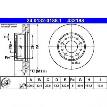 Disco de freno ATE 24.0132-0188.1, ventilado, 1 pieza, para la parte frontal