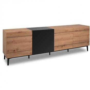 Aparador Bajo 4 Puertas 200 cm - Acabado Madera y Negro