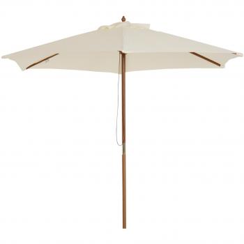 Outsunny Sombrilla Parasol de Madera Ø250x230cm para Exterior con 6 Varillas Sistema de Polea Color Crema