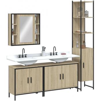 Conjunto de muebles de baño 4 piezas madera ingeniería roble Sonoma Multilayer Marrón