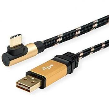 Cable USB 2.0 Roline Gold, USB-A a USB-C, 1.80 m, Reversible y Angulado