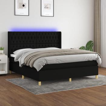 Cama blanda con colchón y luces LED de tela negra 160x200 cm