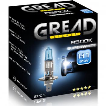 Gread - 2x Lámparas halógenas H1, faros, bombillas, luces automóviles - Extra blancas - 8500k 55W Certificación ECE - Óptica xenón