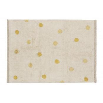 Alfombra lavable de algodón con lunares amarillos, tamaño 120x160 cm
