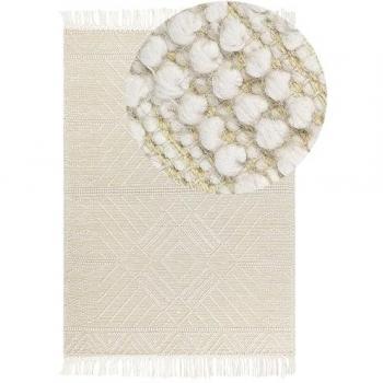 Alfombra Beige de Lana 160 x 230 cm con Borlas Hecha a Mano estilo Boho