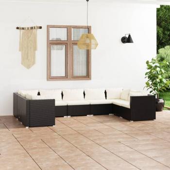 vidaXL 9-Piece Black Poly Rattan Garden Lounge Set with Cushions