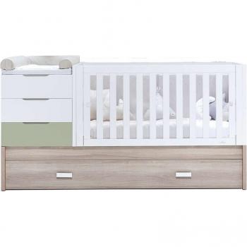 Cuna convertible Sero Loft Alondra con cama nido y diseño en madera/verde-oliva de 70x140 cm