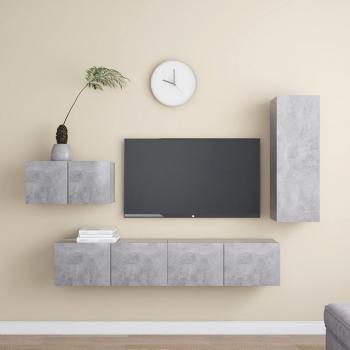 Set de muebles para TV de 4 piezas en madera de ingeniería gris con acabado hormigón