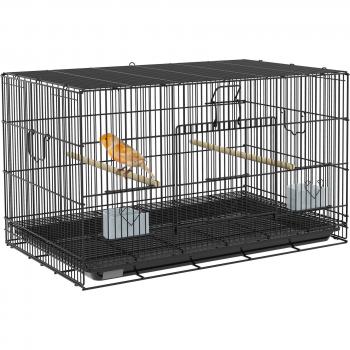 PawHut Jaula para Pájaros 77x46x45 cm con Bandeja Extraíble, Perchas y Comederos - Ideal para Periquitos y Canarios